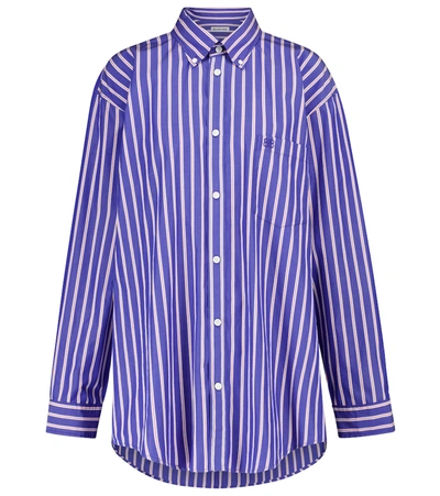 Shop Balenciaga Striped Oversized Cotton Shirt In Blue