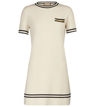 Gucci Horsebit-embellished Wool-jersey Dress. In White