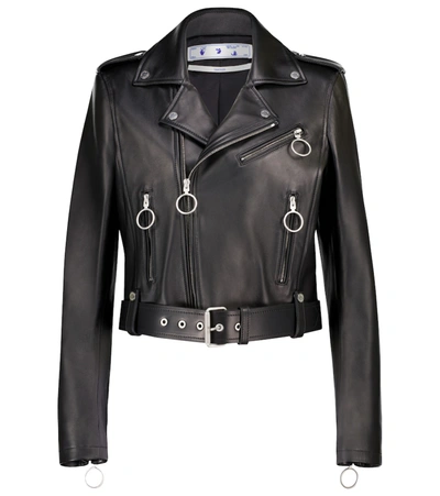 Shop Off-white Leather Biker Jacket In Black