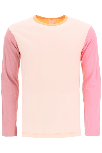 Shop Comme Des Garçons Shirt Color Block Logo T-shirt In Orange Pink Multi (orange)