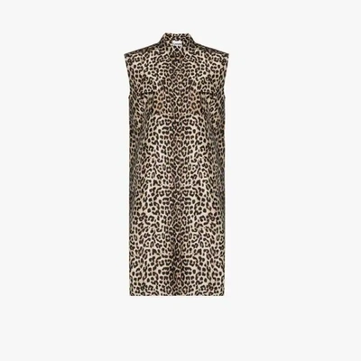 Shop Ganni Leopard Jacquard Midi Dress In Neutrals