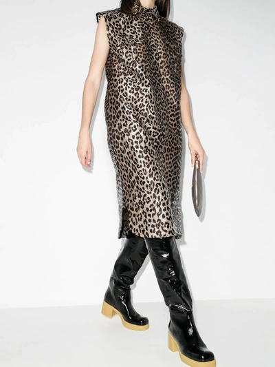 Shop Ganni Leopard Jacquard Midi Dress In Neutrals