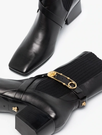 Shop Versace Black 40 Safety Pin Leather Ankle Boots