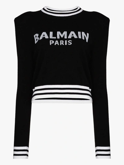 Shop Balmain Cropped Logo Sweater - Women's - Viscose/cashmere/wool In Black