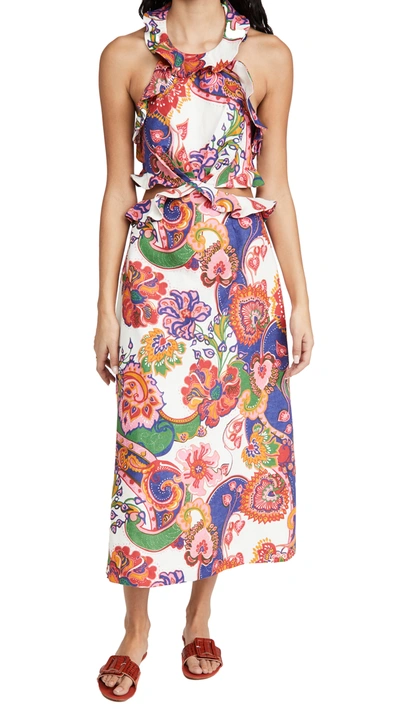 Shop Zimmermann The Lovestruck Tie Back Midi Dress In Natural Paisley Floral