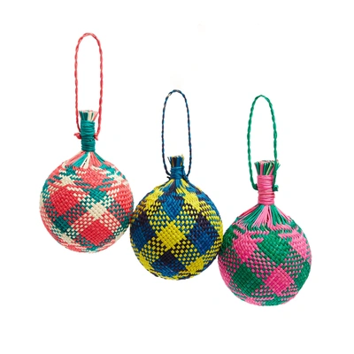 Shop La Doublej Holiday Ornaments Set Of 3 In Multicolor Madras