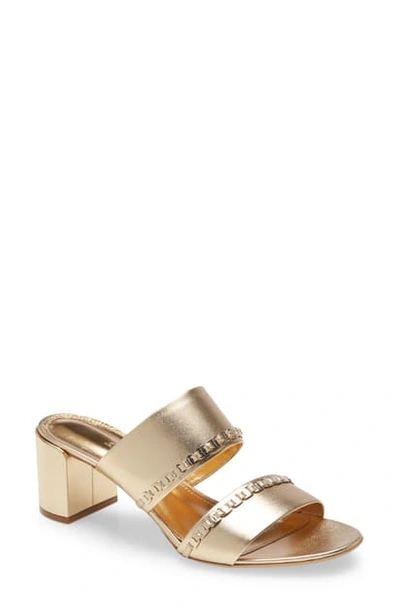 Shop Ferragamo Trabia Chain Block Heel Slide Sandal In Gold