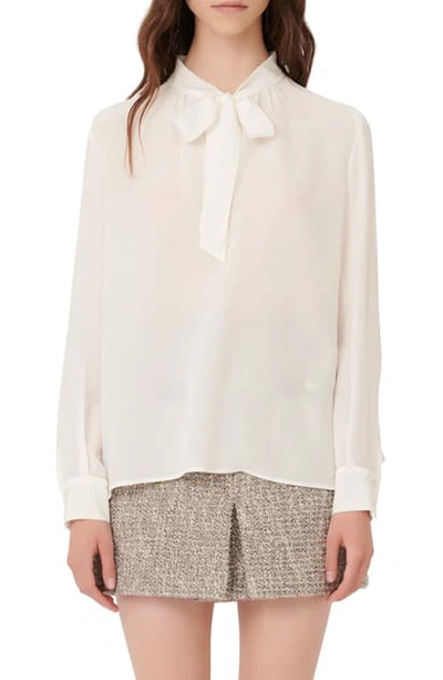 Shop Maje Tie Neck Silk Blouse In White