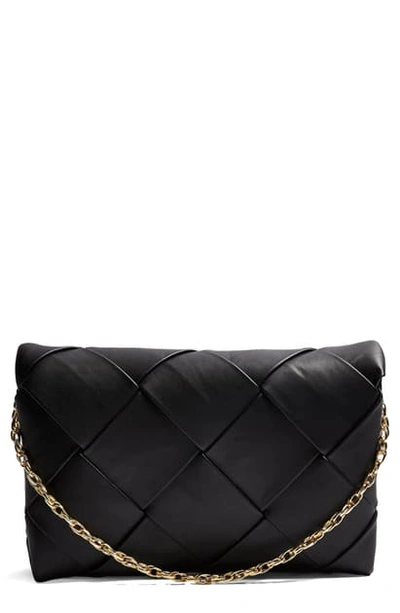 Shop Topshop Faux Leather Woven Clutch In Black