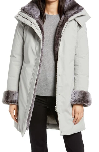 Save The Duck Smeg Waterproof Long Parka With Faux Fur Hood In Frost Grey |  ModeSens