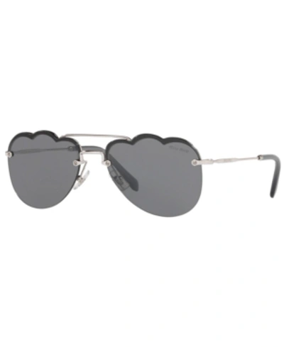 Shop Miu Miu Sunglasses, Mu 56us In Silver/dark Grey Flash Silver
