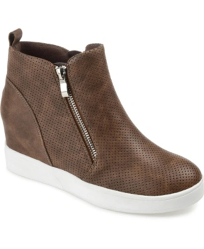 Shop Journee Collection Women's Pennelope Wedge Sneakers In Brown