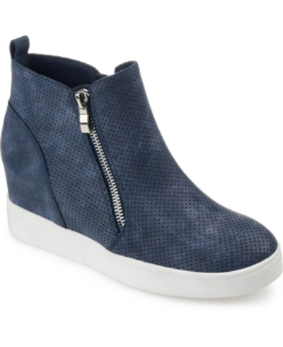 Shop Journee Collection Women's Pennelope Wedge Sneakers In Blue