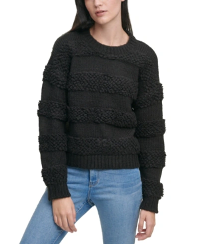 Shop Dkny Textured Striped Sweater In Black