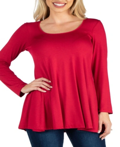 24seven Comfort Apparel Women's Plus Size Classic Long Sleeves Tunic Top In Red