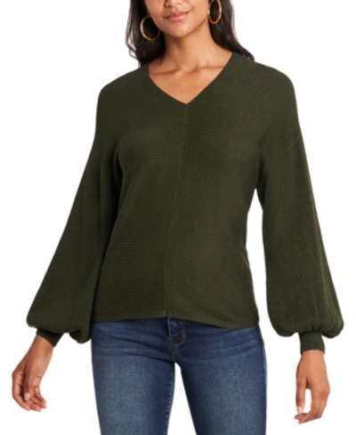 Shop 1.state Rib-knit Puff-sleeve Sweater In Olive Tree