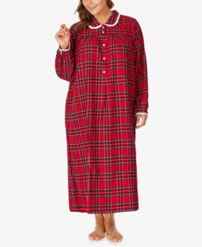 Shop Lanz Of Salzburg Plus Size Cotton Flannel Plaid Nightgown In Redplaid