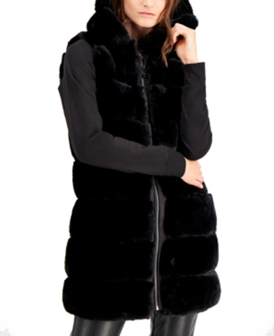 Shop Via Spiga Grooved Hooded Faux-fur Vest In Black