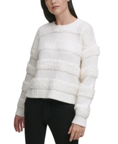 Shop Dkny Textured Striped Sweater In Ivory