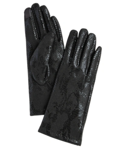 Shop Marcus Adler Women's Faux Suede Reptile Touchscreen Gloves In Black