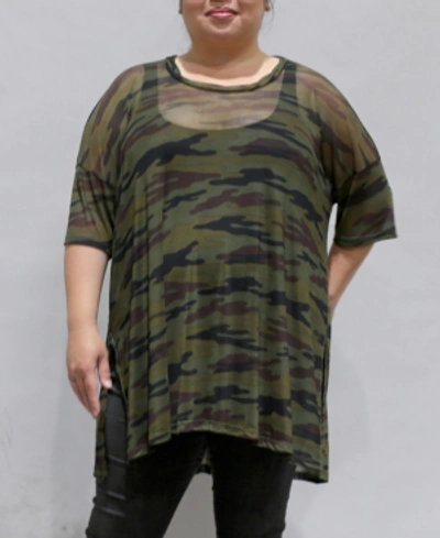 Shop Coin 1804 Women's Plus Size Camouflage Mesh Dolman T-shirt In Green Camo