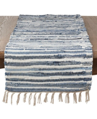 Saro Lifestyle Striped Denim Chindi Dining Table Runner In Indigo