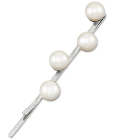 Shop Macy's Cultured Freshwater Button Pearl (8-1/2mm) Hair Clip In Sterling Silver
