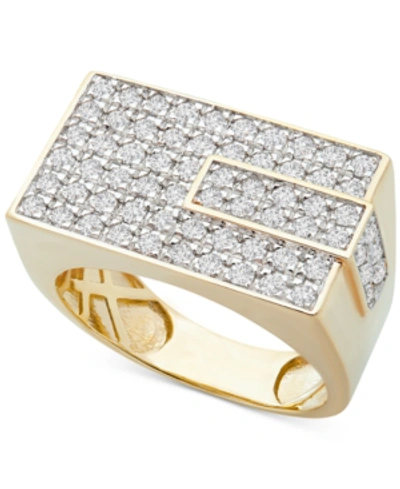 Shop Macy's Men's Diamond Rectangle Cluster Ring (1 Ct. T.w.) In 10k Gold