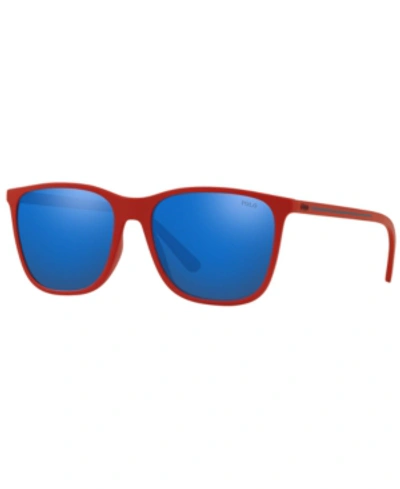 Shop Polo Ralph Lauren Sunglasses, Ph4143 In Rubber Red/mirror Blue