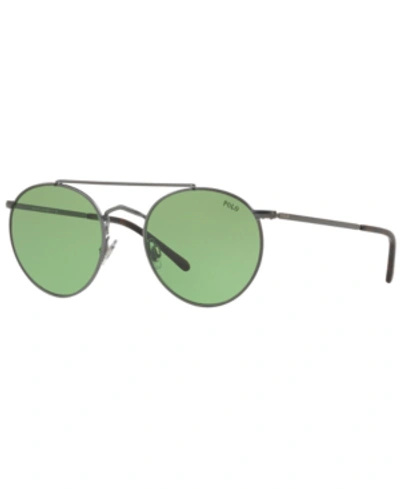 Shop Polo Ralph Lauren Sunglasses, Ph3114 51 In Semishiny Dark Gunmetal/green