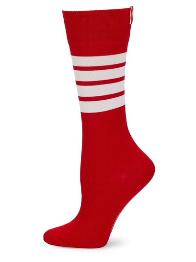 Shop Thom Browne Women's Logo Stripe Mid-calf Socks In Red