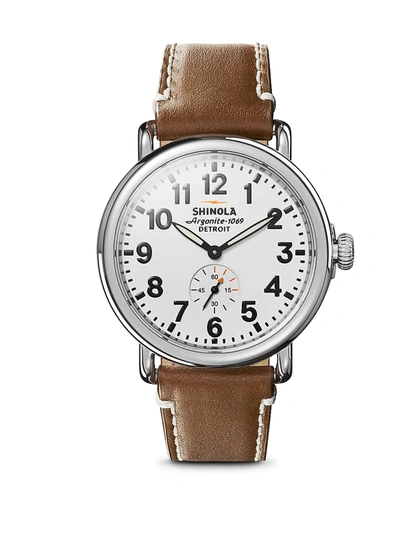 Shop Shinola Men's The Runwell Leather Strap Sapphire Watch In Brown White