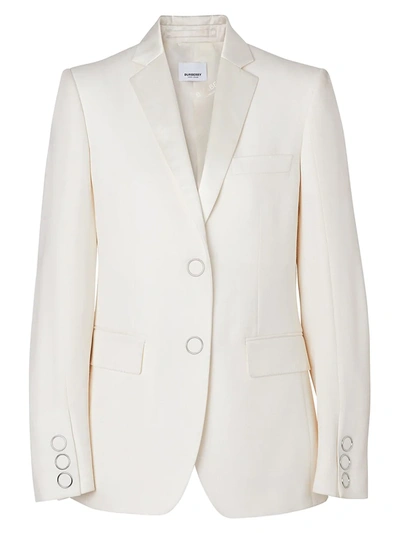 Shop Burberry Caratown Wool Tuxedo Jacket In Natural White