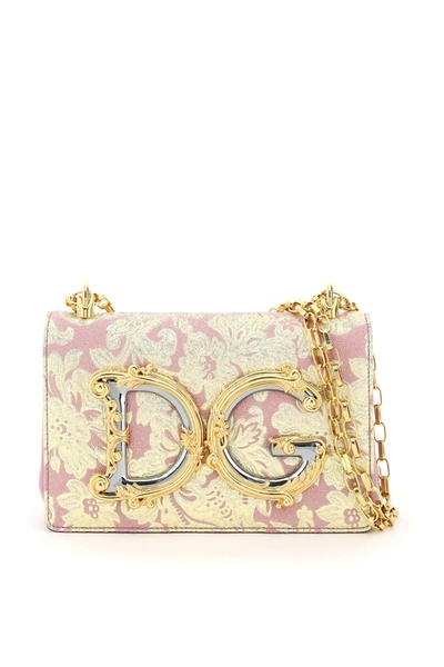 Shop Dolce & Gabbana Brocade Lame 'dg Girls Shoulder Bag In Pink,gold