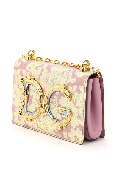 Shop Dolce & Gabbana Brocade Lame 'dg Girls Shoulder Bag In Pink,gold