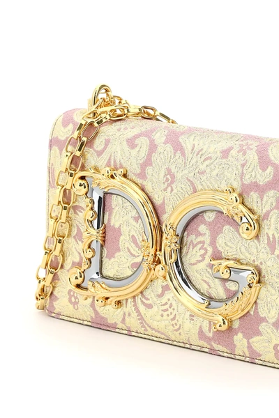 Shop Dolce & Gabbana Brocade Lame 'dg Girls Shoulder Bag In Pink,gold