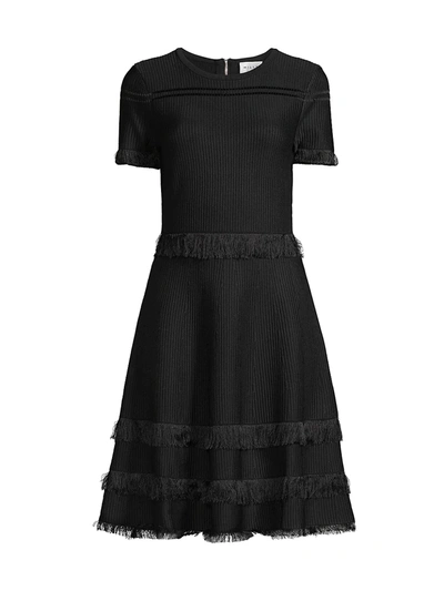 Shop Milly Fringe Short-sleeve Dress In Black