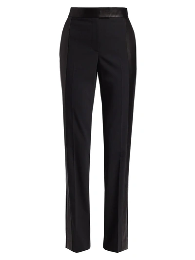 Shop Helmut Lang Leather-trimmed Wool-blend Pants In Black