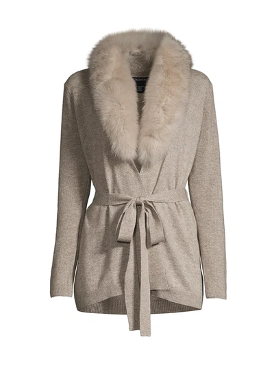 Shop Sofia Cashmere Women's Fox Fur-trimmed Belted Cashmere Cardigan In Taos Taos