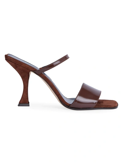 Shop By Far Nayla Patent Leather & Suede Mules In Dark Brown