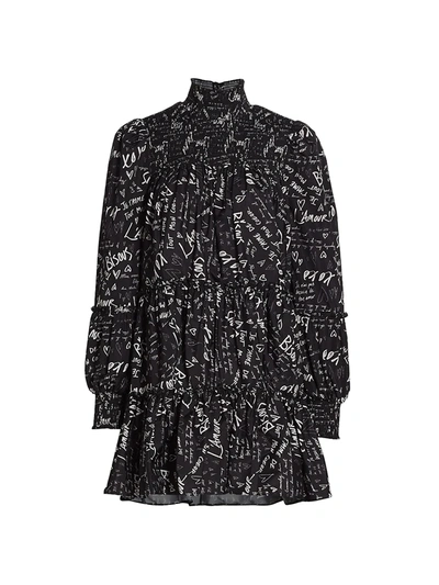Shop Cinq À Sept Rika Love Note Taffeta Mini Dress In Black Ivory