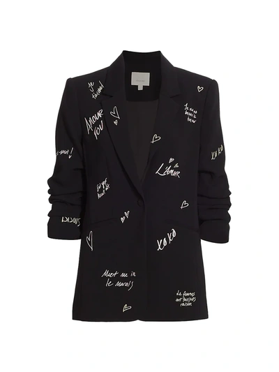 Shop Cinq À Sept Women's Kylie Love Note Embroidered Blazer In Black Pink Multi