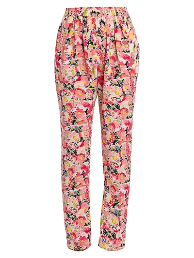 Shop Stella Mccartney Christine Watercolor Floral Silk Trousers In Neutral