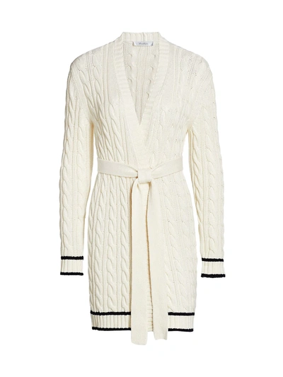 Shop Max Mara Sorbona Long Cable Cardigan In White