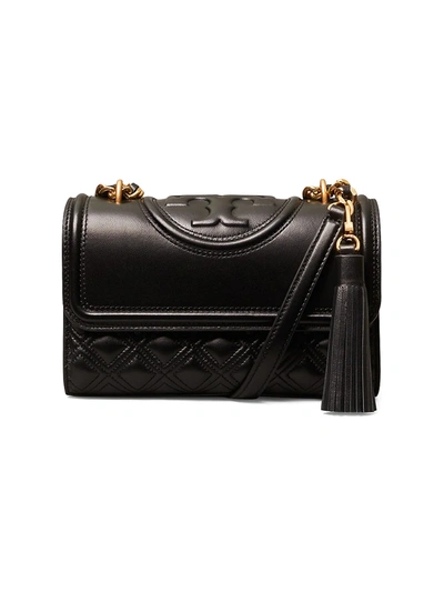 Shop Tory Burch Women's Small Fleming Convertible Leather Shoulder Bag In Black