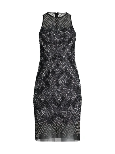 Shop Aidan Mattox Beaded Halter Mini Dress In Black