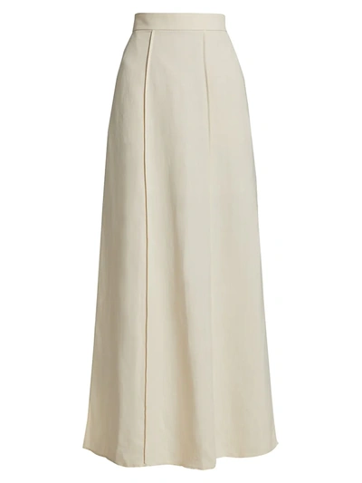 Shop Brunello Cucinelli Linen Twill Slit Maxi Skirt In White