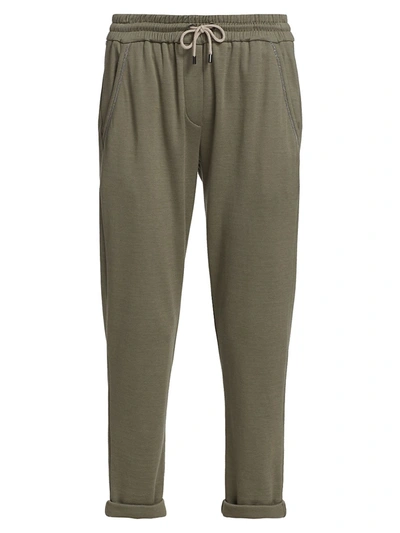 Shop Brunello Cucinelli Cropped Joggers In Military Green