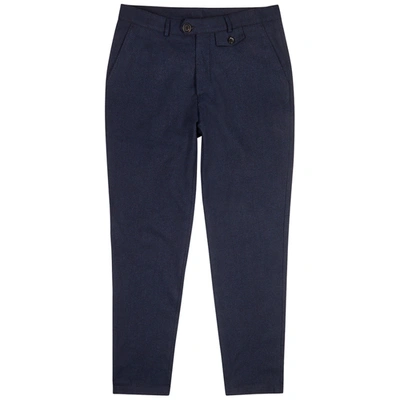 Shop Oliver Spencer Fishtail Navy Wool-blend Trousers