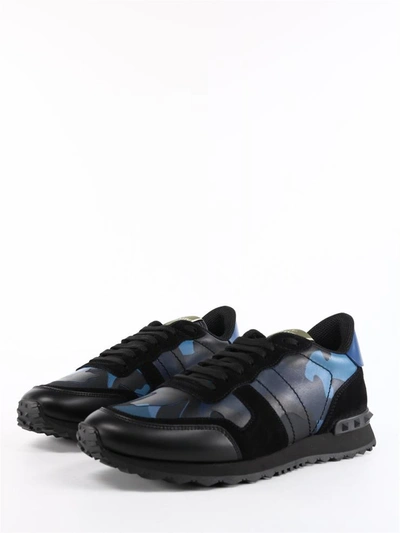 Valentino Garavani Rockrunner Camo Low Top Sneaker In Blue/black | ModeSens